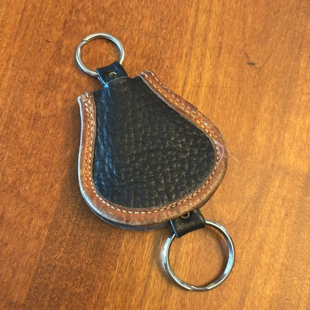 Vintage 80's DOONEY & BOURKE Black All Weather leather / Brass Logo key chain fo
